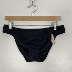 Victorias Secret Bikini Bottom Womens Large Black Knockout Swim Ruched Hip New